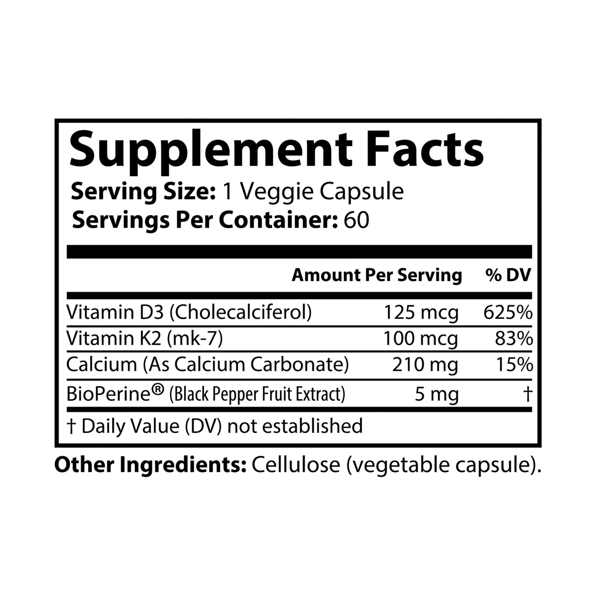 Vitamin K2   D3 Supplement (60 Capsules)