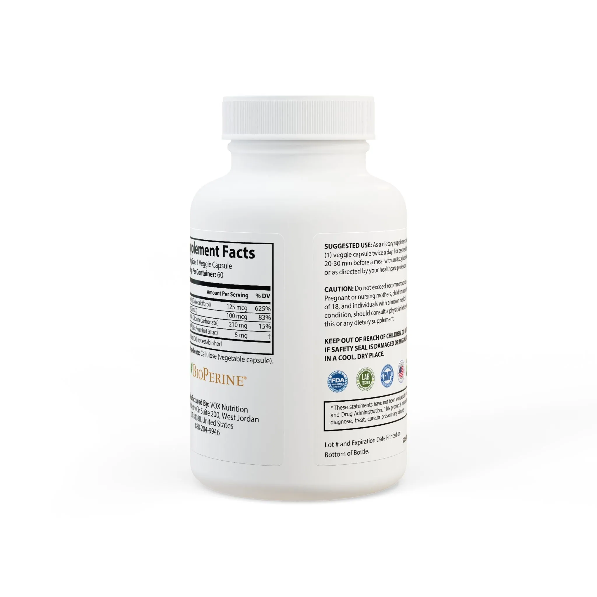 Vitamin K2   D3 Supplement (60 Capsules)
