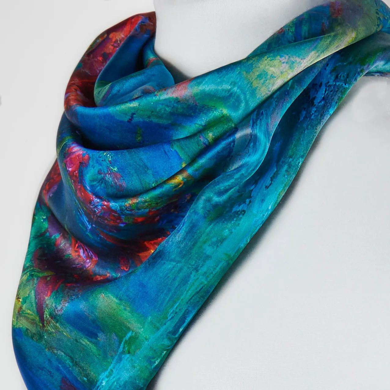 Water Lilies, 25.5-inch Square Italian Silk Scarf