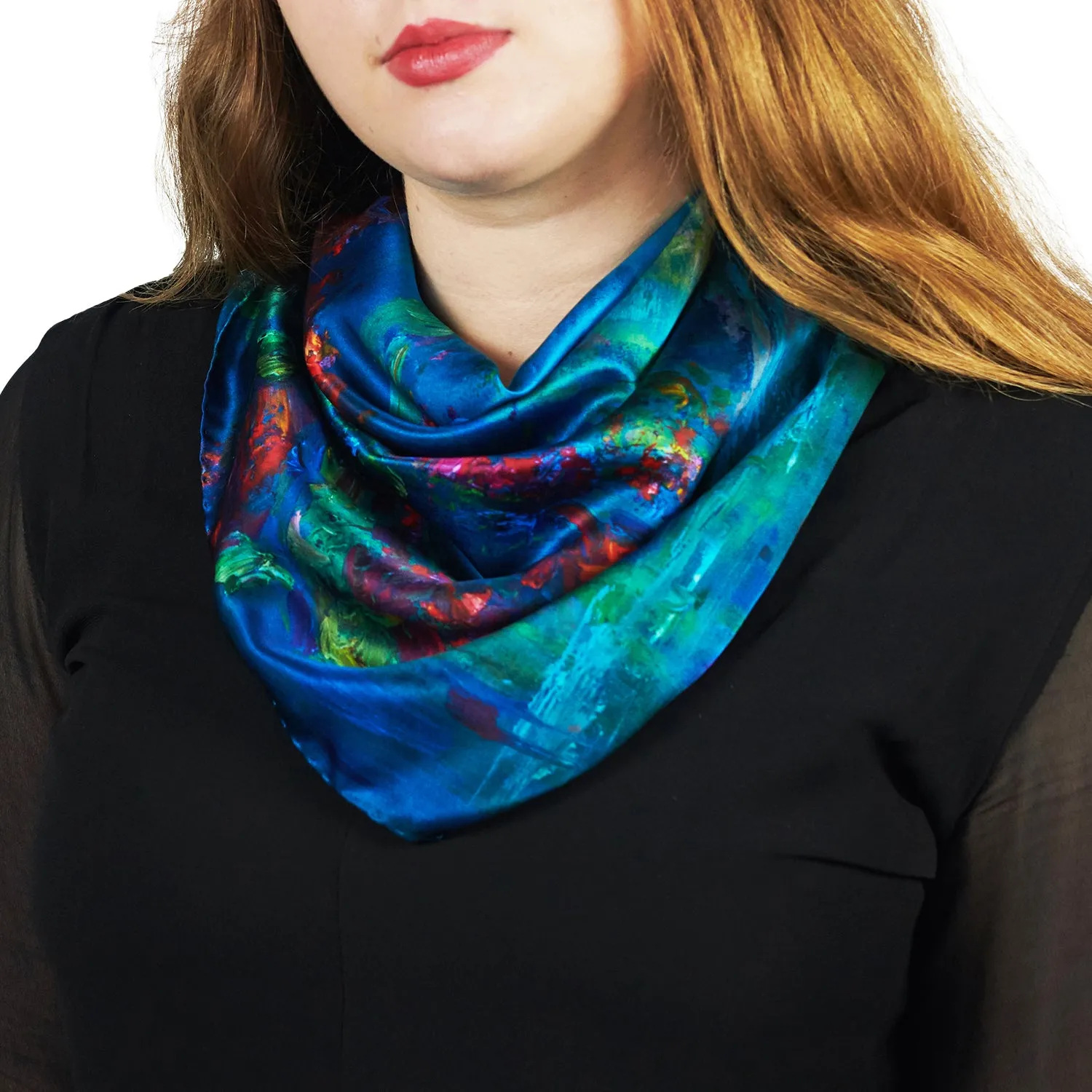 Water Lilies, 25.5-inch Square Italian Silk Scarf