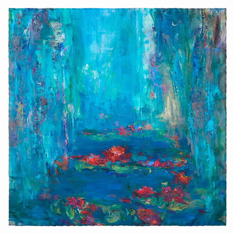 Water Lilies, 25.5-inch Square Italian Silk Scarf