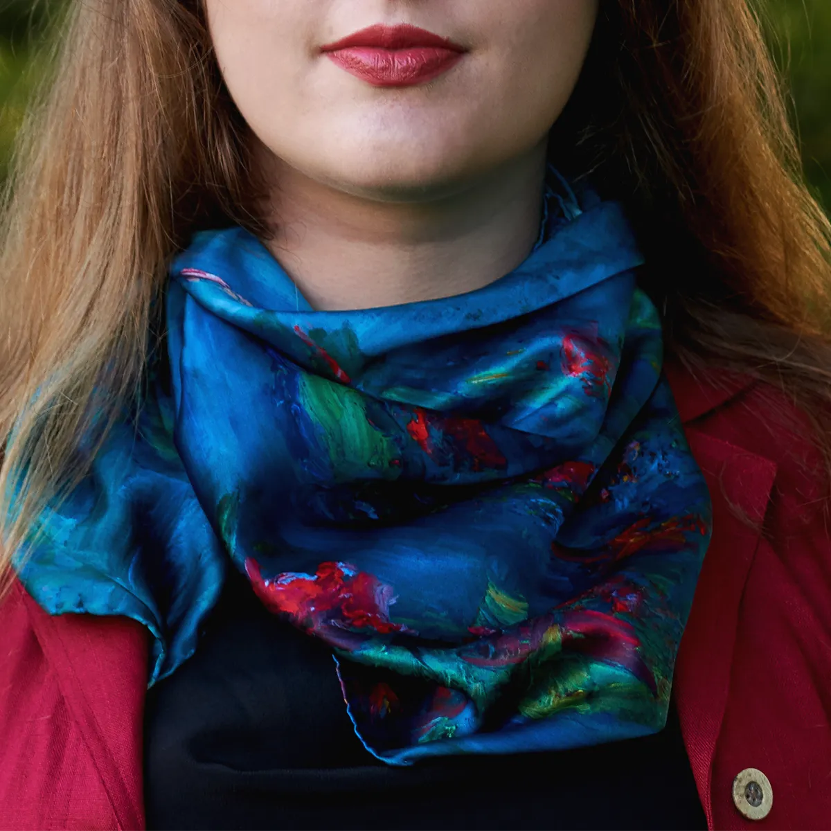 Water Lilies, 25.5-inch Square Italian Silk Scarf