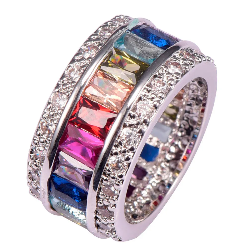 Weinuo Sterling-Silver-Jewelry Multi Colour Crystal Zircon 925 Sterling Silver Jewelry