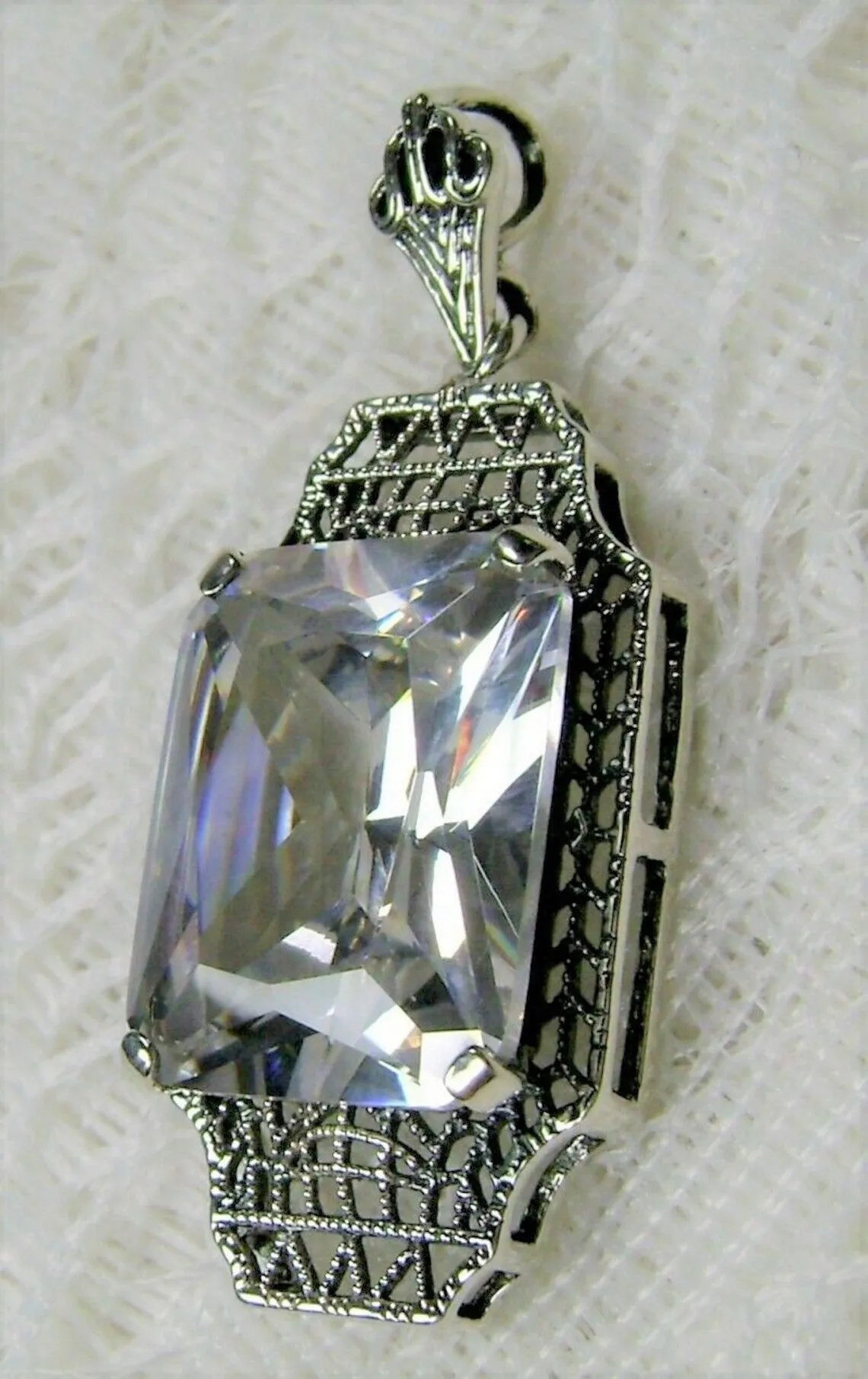 White CZ Pendant, 1930s Art Deco Jewelry #P13