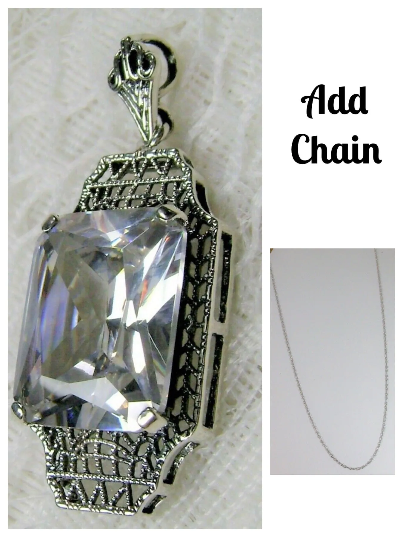White CZ Pendant, 1930s Art Deco Jewelry #P13