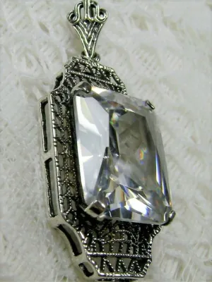 White CZ Pendant, 1930s Art Deco Jewelry #P13