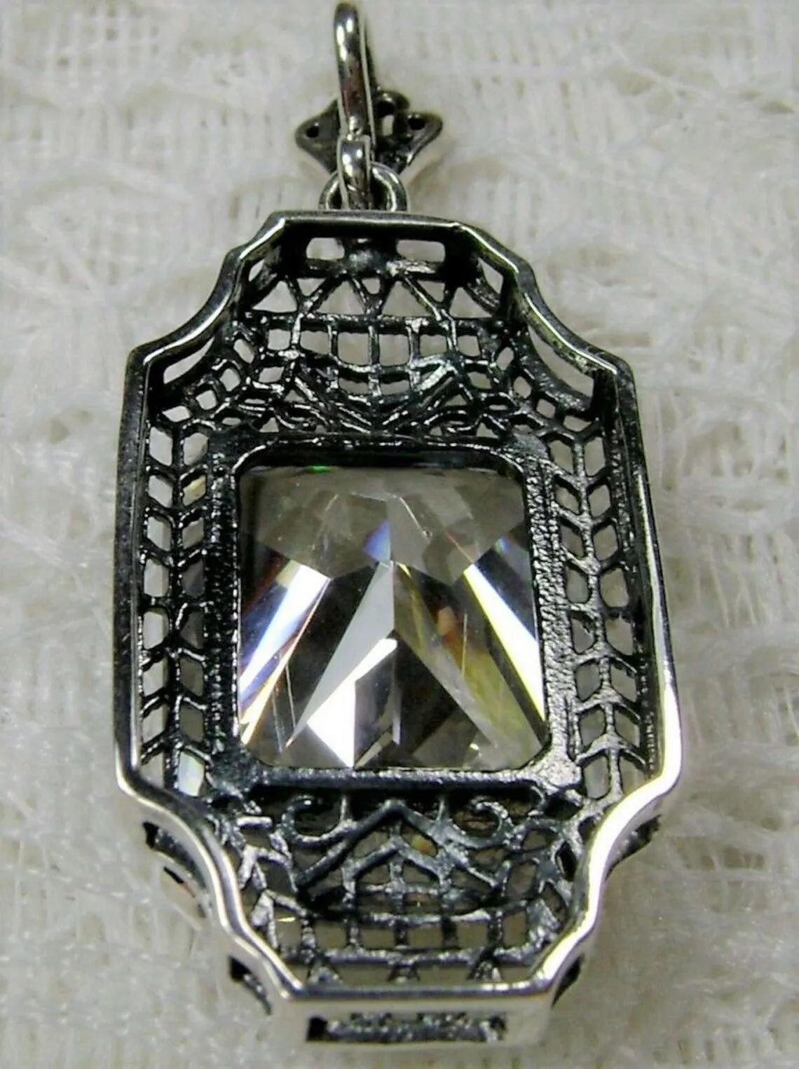 White CZ Pendant, 1930s Art Deco Jewelry #P13