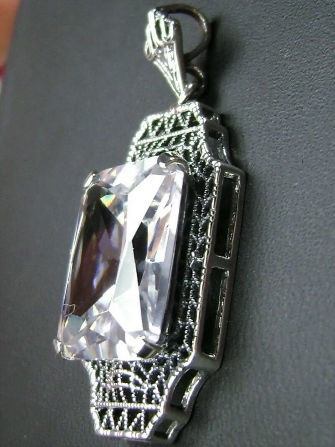 White CZ Pendant, 1930s Art Deco Jewelry #P13