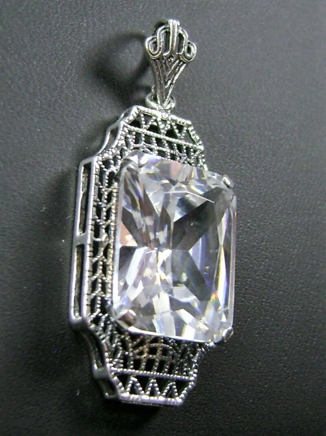 White CZ Pendant, 1930s Art Deco Jewelry #P13