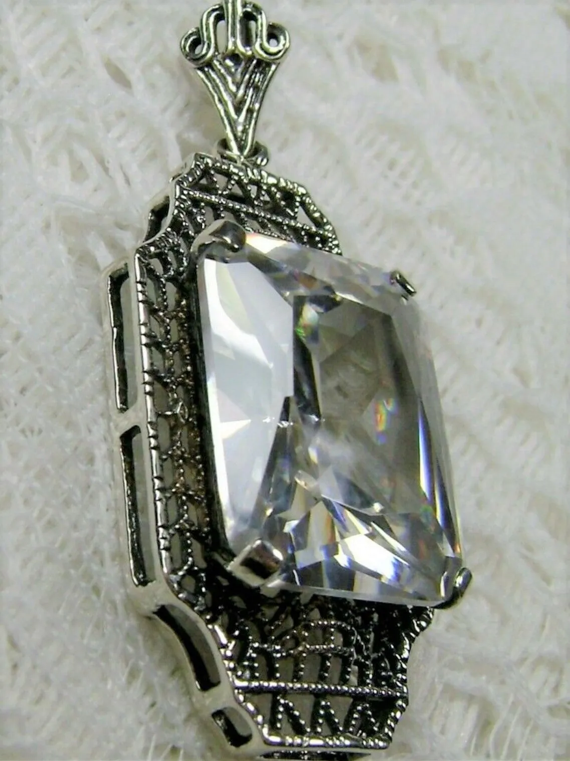 White CZ Pendant, 1930s Art Deco Jewelry #P13