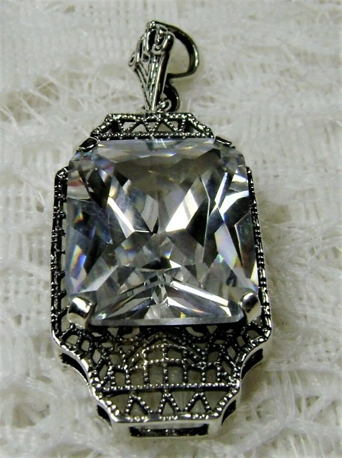 White CZ Pendant, 1930s Art Deco Jewelry #P13