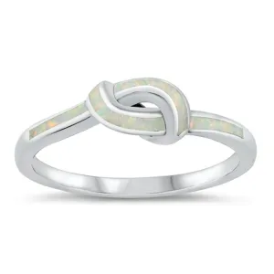 White Lab Opal Super Love Knot Promise Ring .925 Sterling Silver Band Sizes 4-10