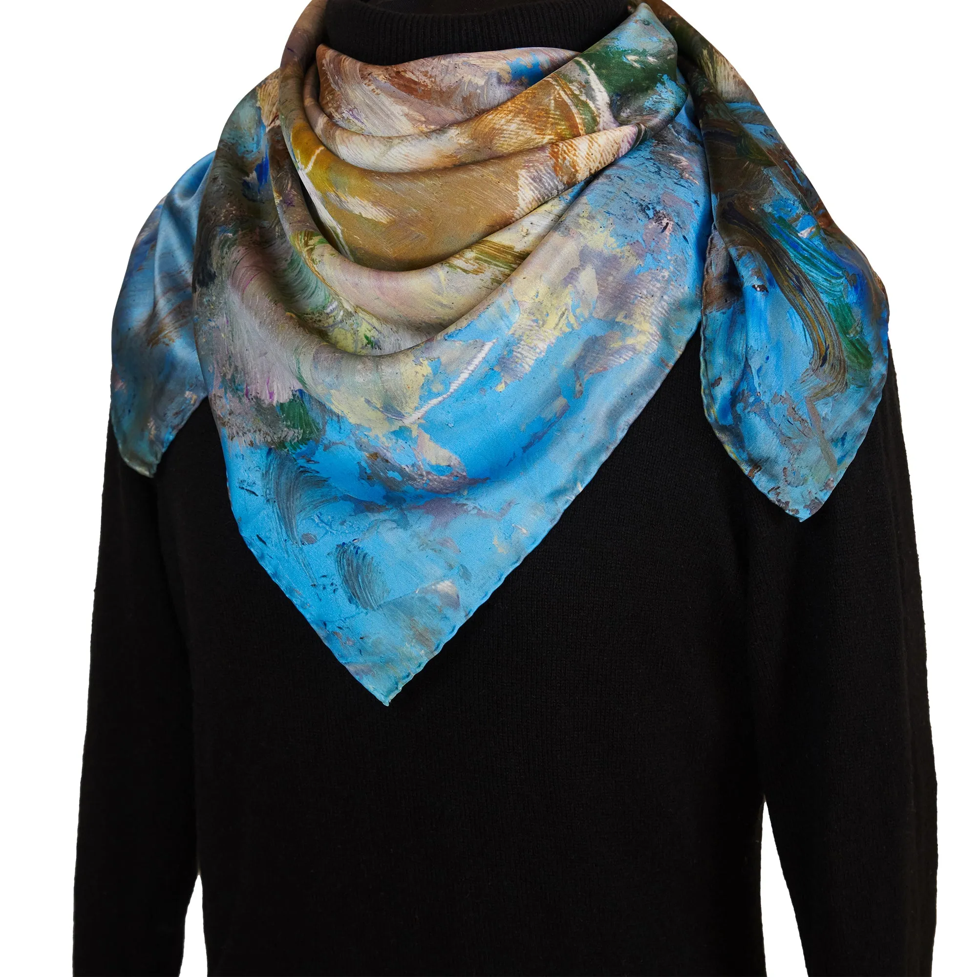 White Magnolias, 35-inch Square Italian Silk Scarf