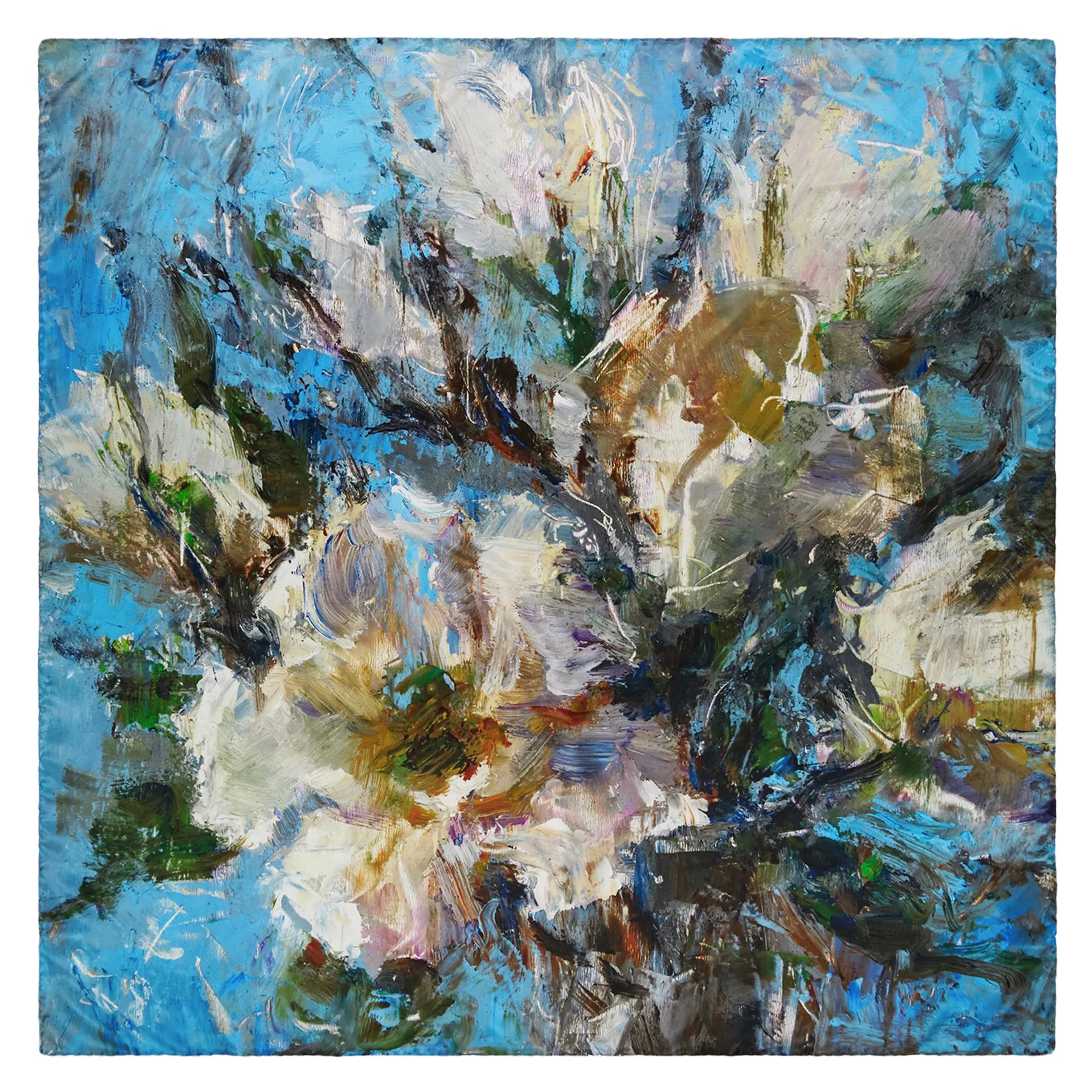 White Magnolias, 35-inch Square Italian Silk Scarf