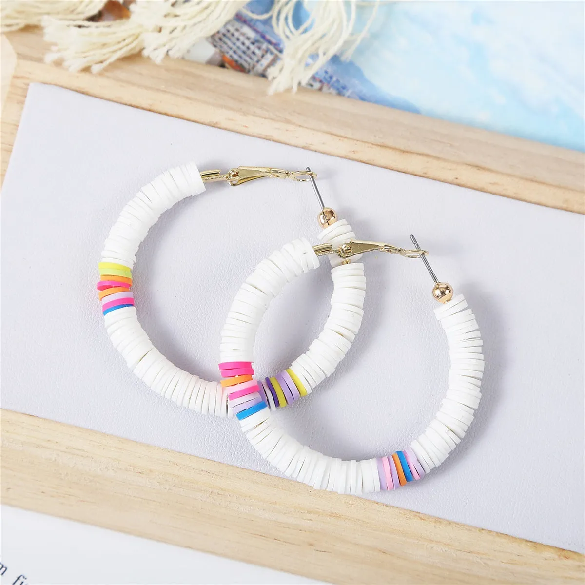White Polymer Clay & 18K Gold-Plated Beaded Hoop Earrings