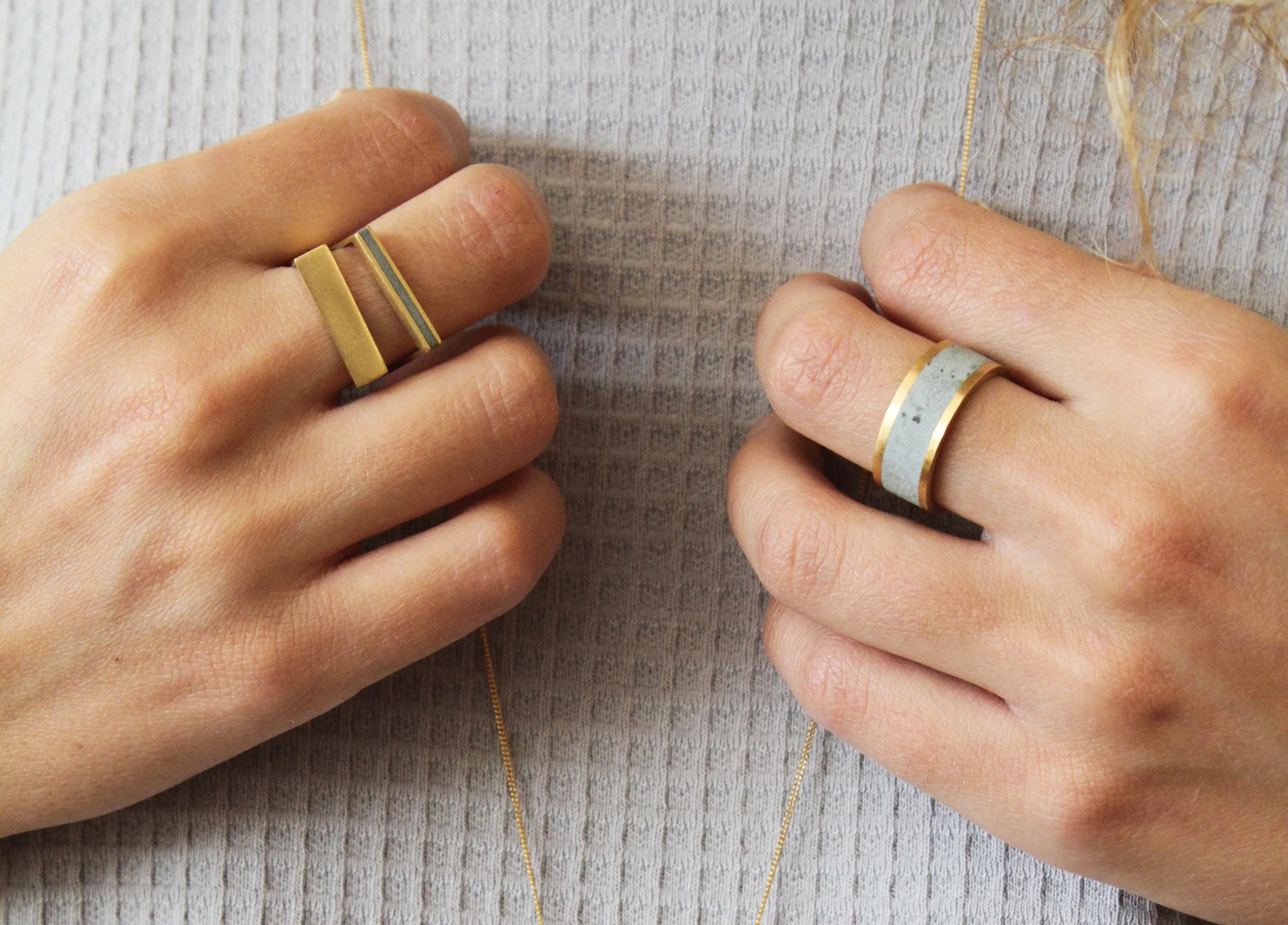 Wide Gold And Concrete Ring