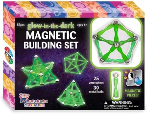 WONDERBOX WORKSHOP – Glow-in-the-Dark Magnetic Building Set – 55 Piece Kit. Unlimited Building Potential, STEM Construction Toy. Science, Engineering Maths Educational Gift for Children Boys Girls - Retails $50 