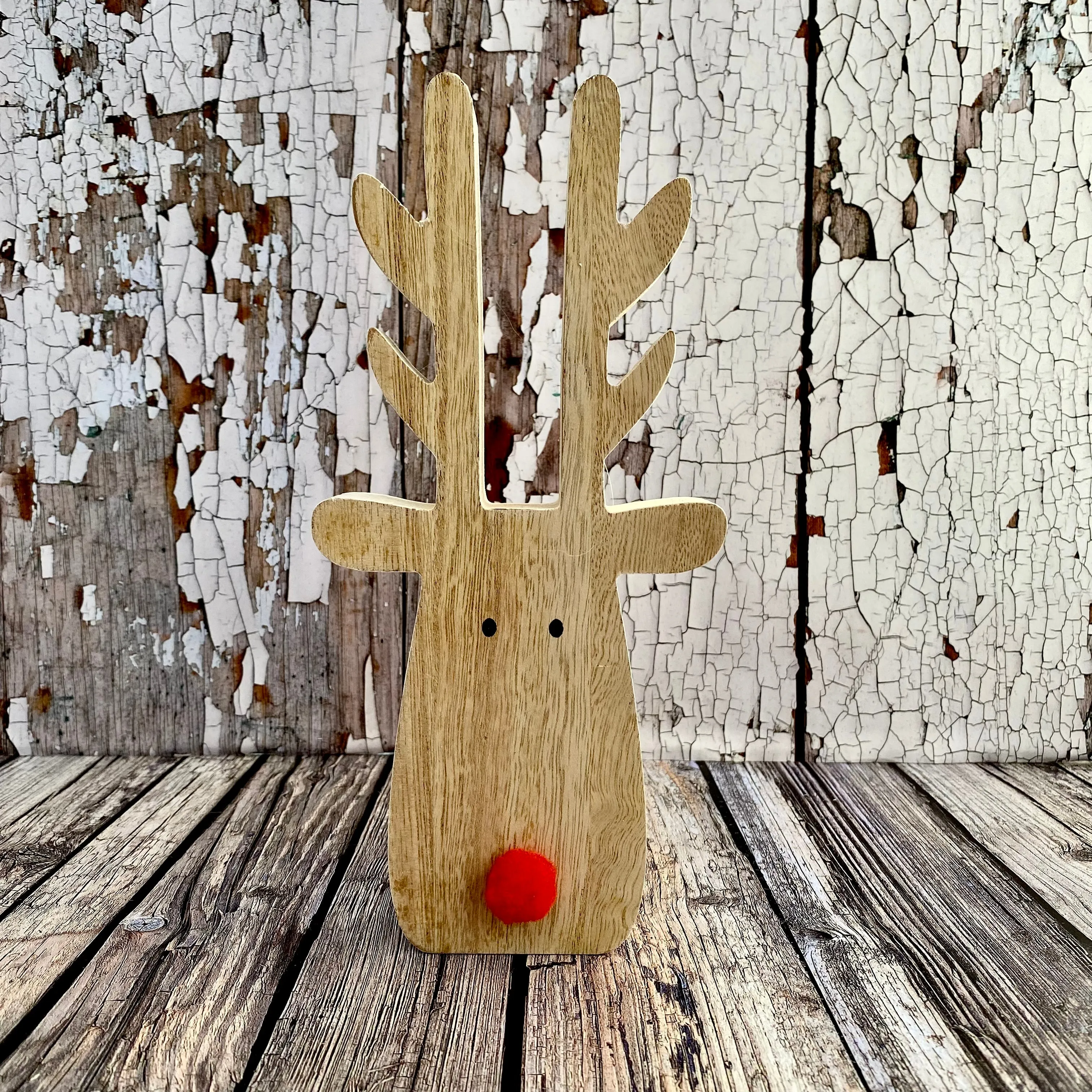 Wooden Reindeer Head with red nose