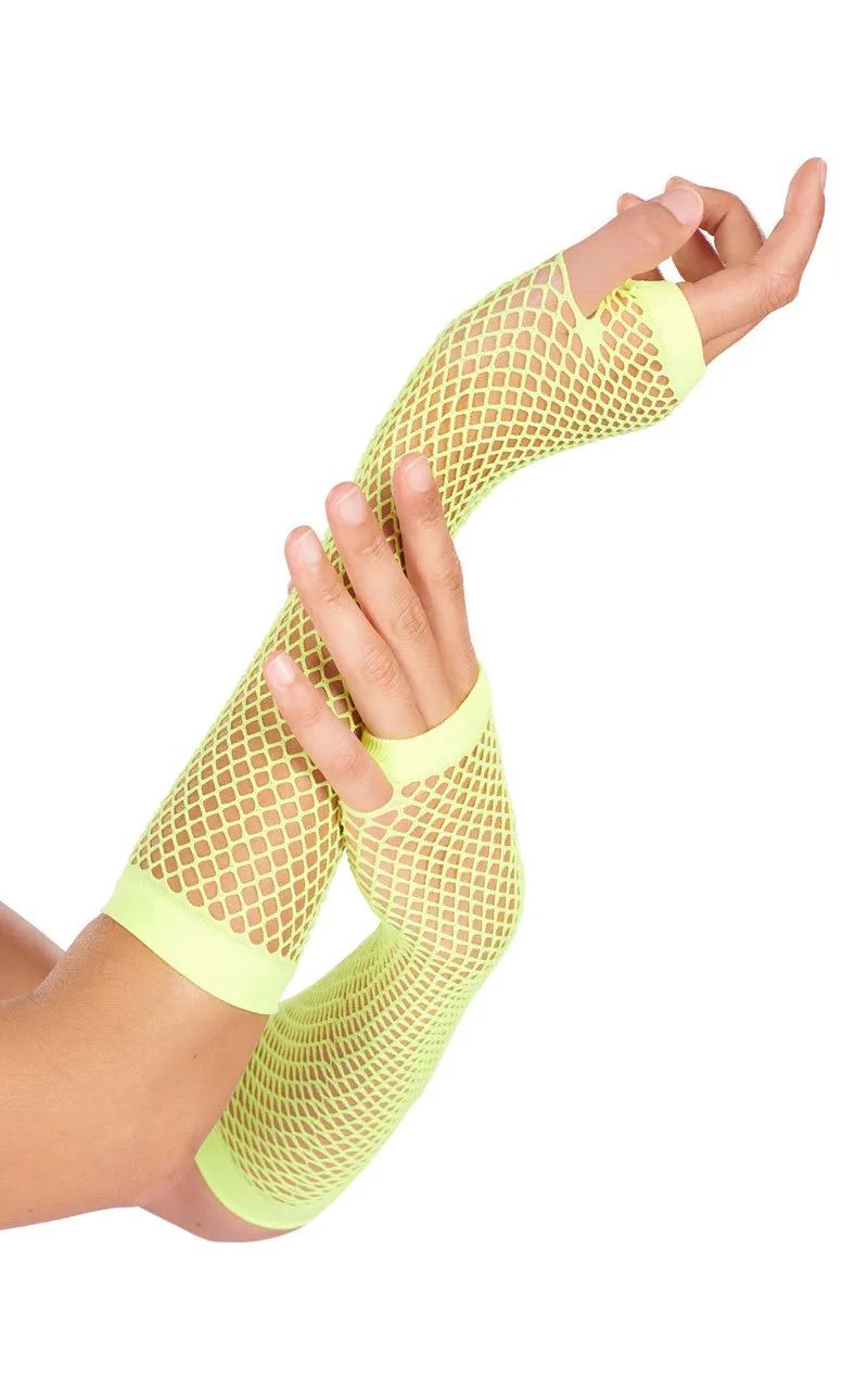 Yellow Neon Fishnet Gloves