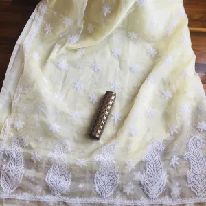 Yellow Organza Chikankari Saree