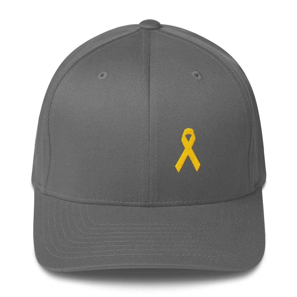 Yellow Ribbon Twill Flexfit Fitted Hat for Sarcoma Awareness, Military Causes, and Suicide Prevention