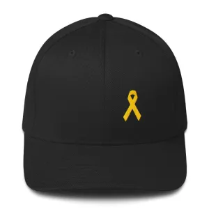 Yellow Ribbon Twill Flexfit Fitted Hat for Sarcoma Awareness, Military Causes, and Suicide Prevention
