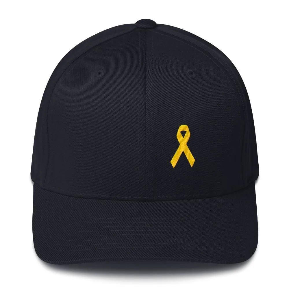Yellow Ribbon Twill Flexfit Fitted Hat for Sarcoma Awareness, Military Causes, and Suicide Prevention