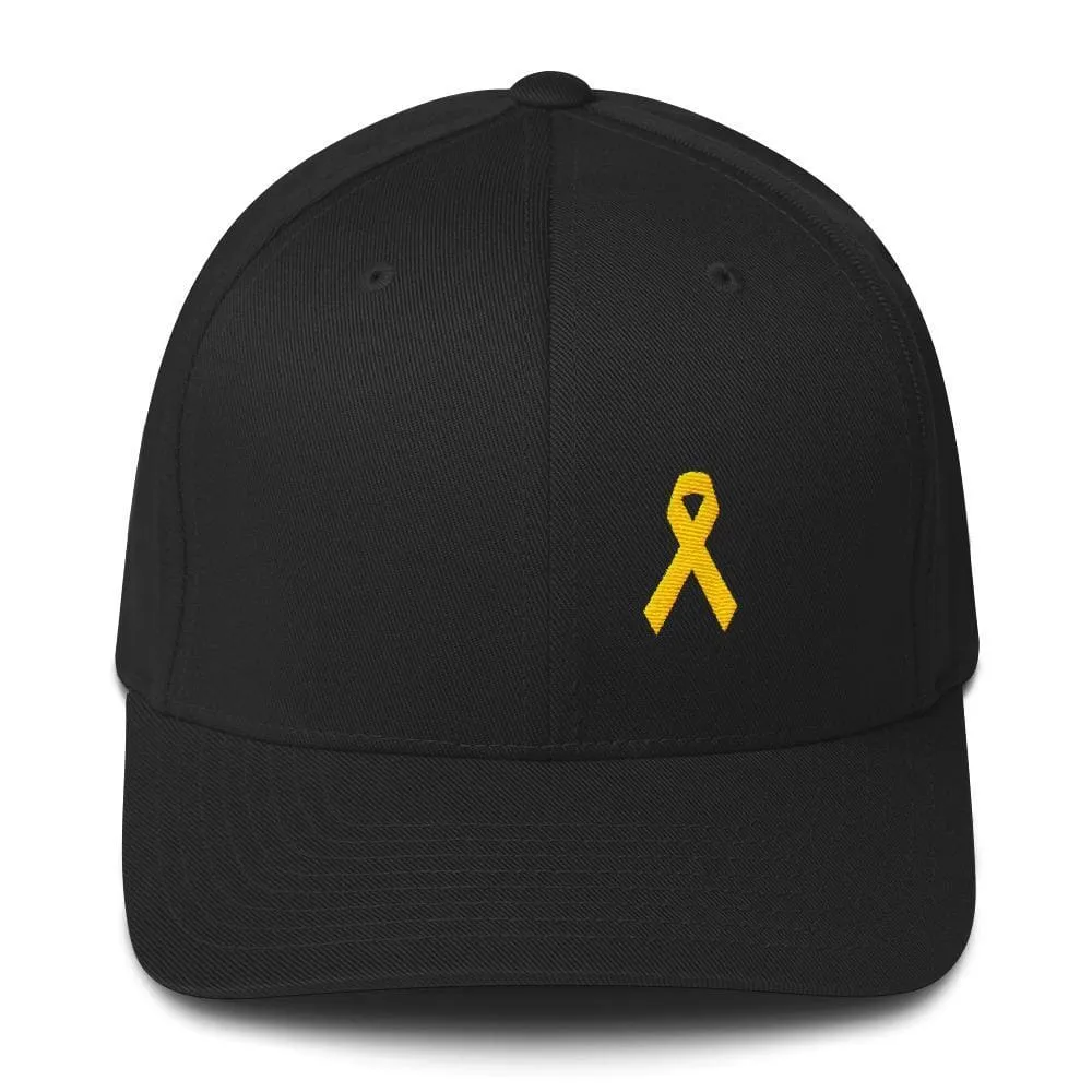 Yellow Ribbon Twill Flexfit Fitted Hat for Sarcoma Awareness, Military Causes, and Suicide Prevention