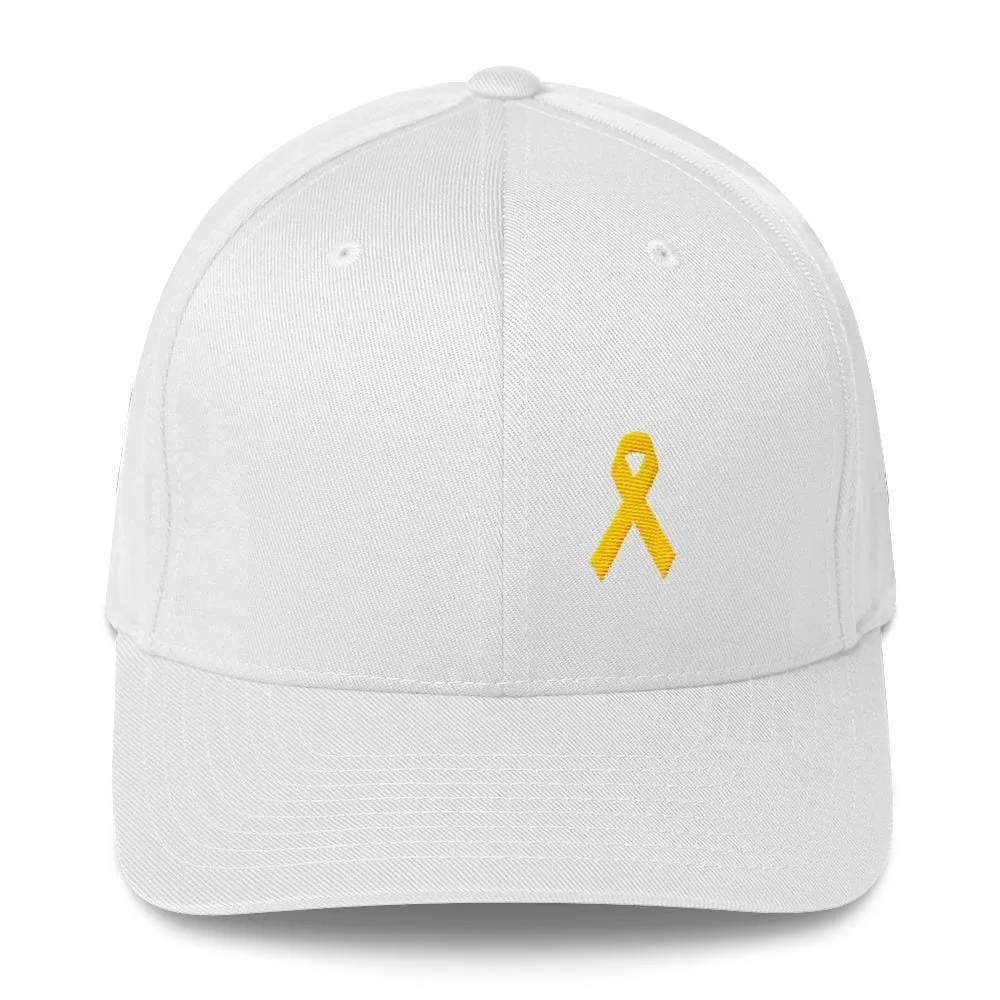 Yellow Ribbon Twill Flexfit Fitted Hat for Sarcoma Awareness, Military Causes, and Suicide Prevention