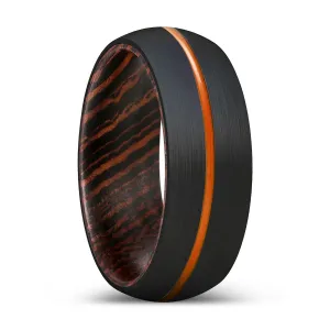 ZENITH | Wenge Wood, Black Tungsten Ring, Orange Groove, Domed