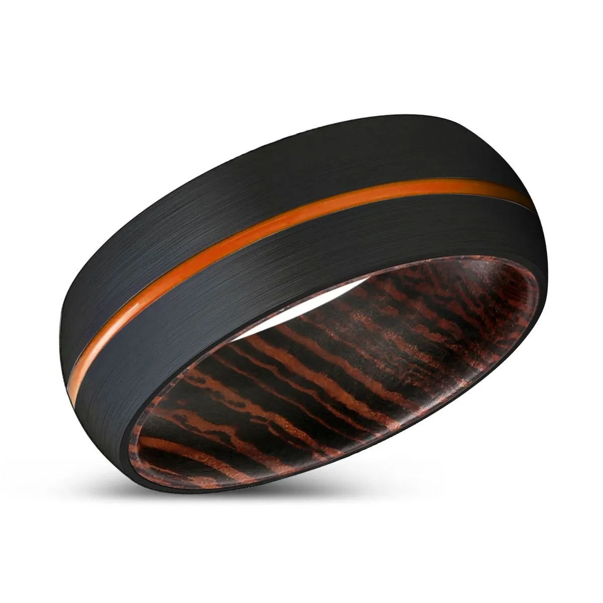ZENITH | Wenge Wood, Black Tungsten Ring, Orange Groove, Domed